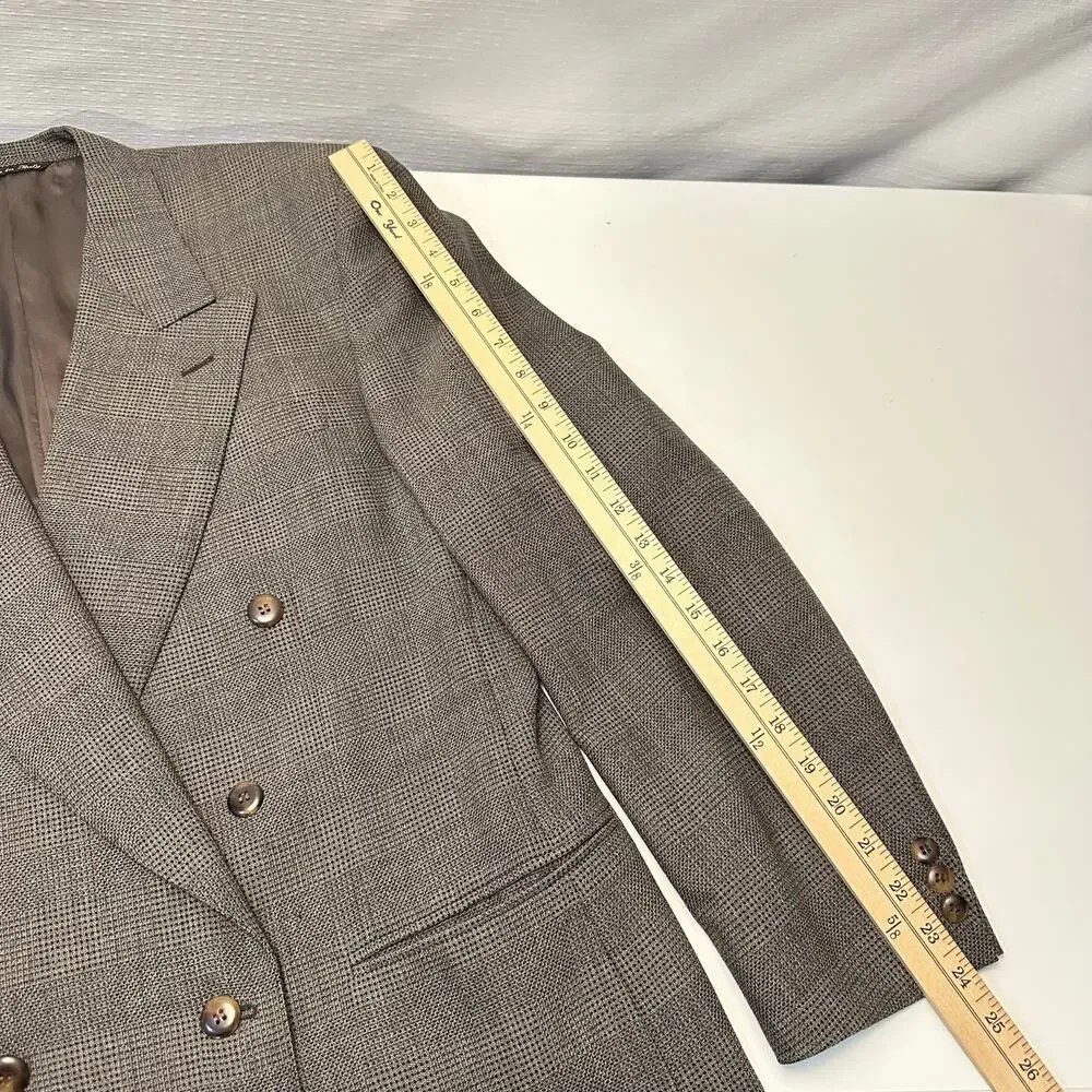 Canali Mens 42R EU52 Double Breasted Sport Coat Jacket Wool Checked Brown Italy